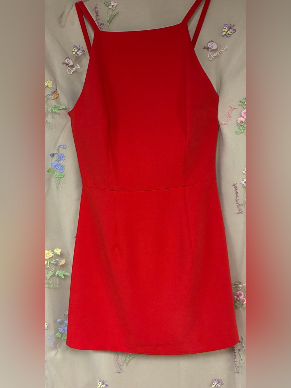 French Connection Whisper Square Neck Red Mini Dress US 4 Double Straps